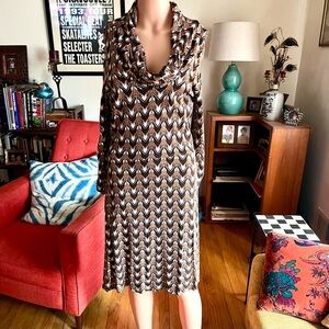 Vintage 90s LOFT Chevron Cowl Neck Dress
